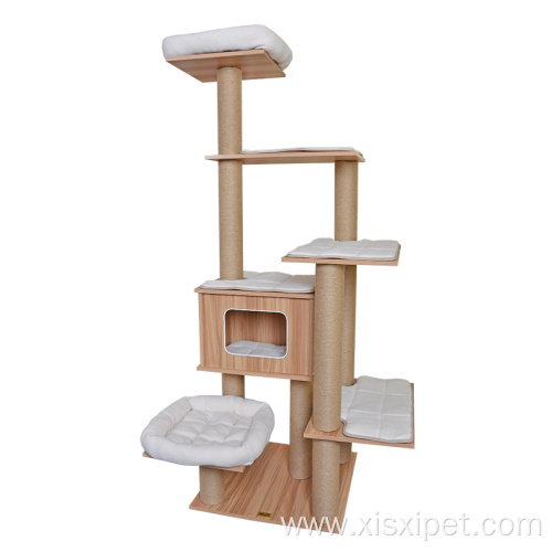 Cat Tree House Tower With Toys Cat Climbing